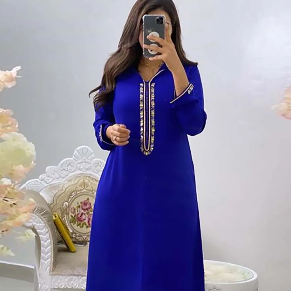 

2022 Ramadan Kaftan Dresses Women Embroidery Elegant Long Sleeve Muslim Dubai Abaya Islam Turkey Jellaba Moroccan Long Dress