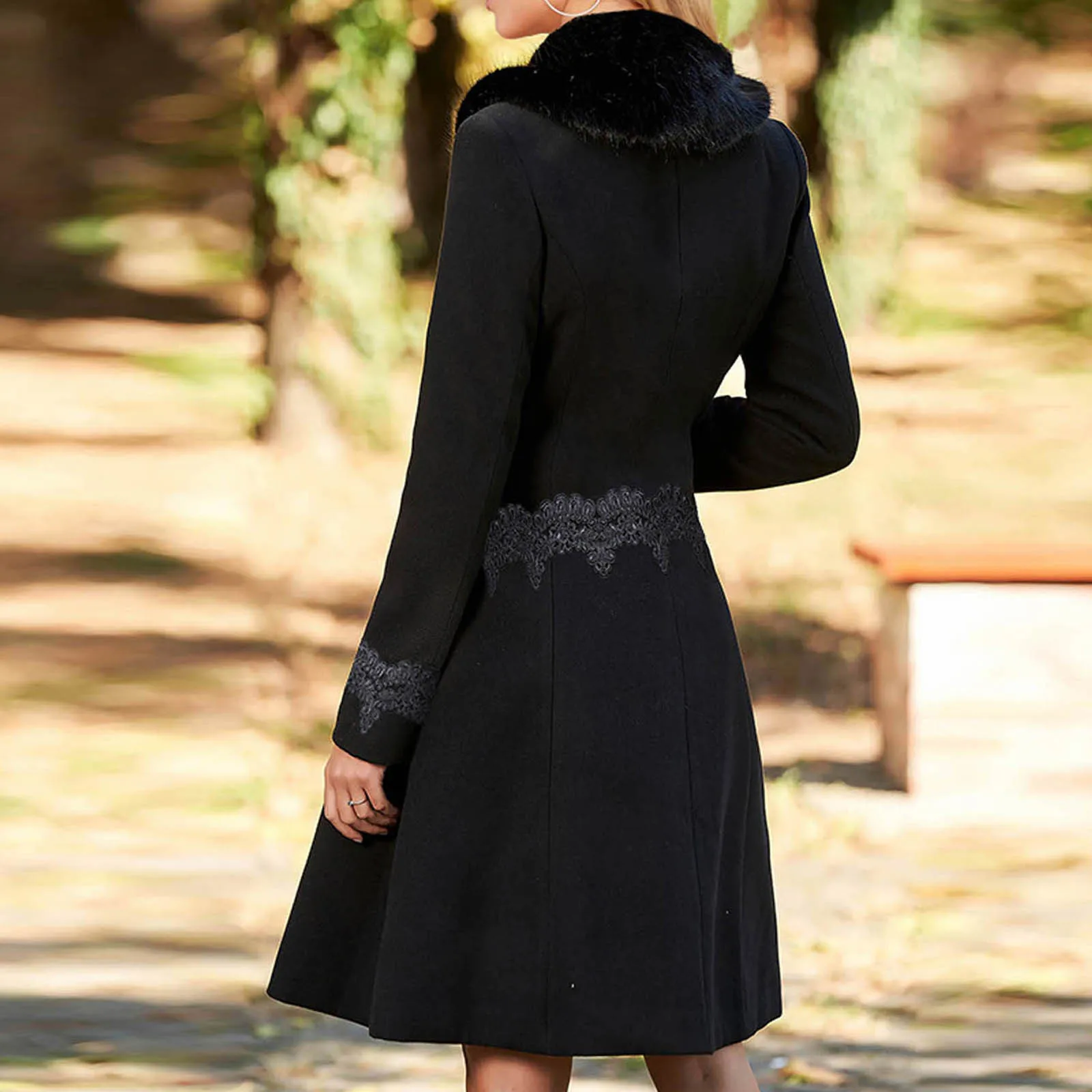 Зимнее шерстяное пальто женское тонкое с меховым воротником теплые хлопковые