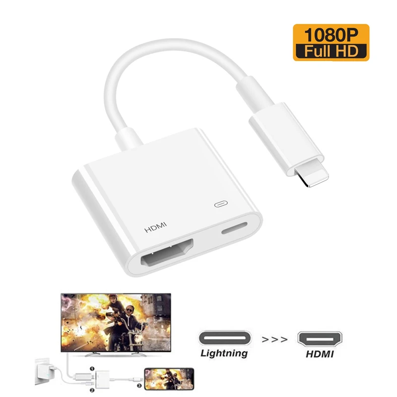 Cable compatible con Lightning a HDMI, 1080P a TV, Adaptador AV Digital Kabel, accesorios de teléfono para IPhone 12 Mini Pro Max Xr Xs