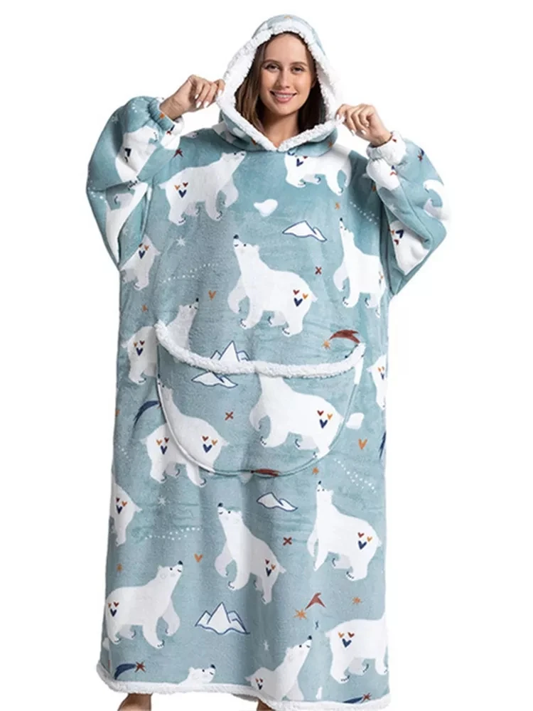 

Зимние теплые негабаритные толстовки, фланелевое одеяло, супер длинный флисовый свитер с капюшоном, гигантское ТВ одеяло с рукавом