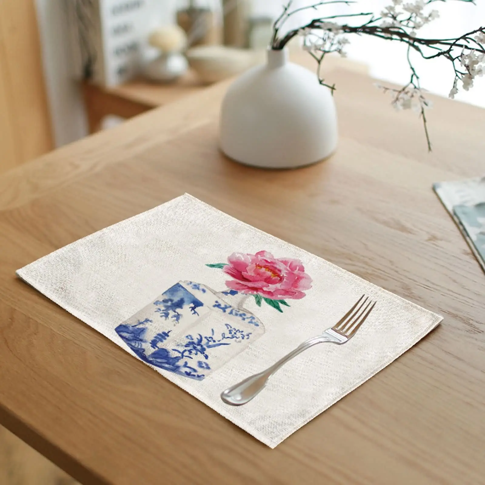 

Коврик для патио, коврики для стола, синие, белые, розовые моющиеся японские коврики для стола, набор хлопковых и льняных ковриков с ржавчино...