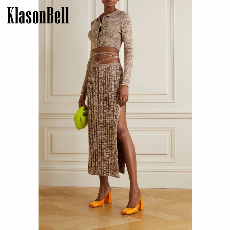 

9,17 KlasonBell винтажный пикантный короткий вязаный кардиган или плиссированная юбка со шнуровкой