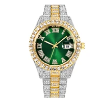 luxury mens quartz watch golden stainless steel full diamond calendar roman digital wrist watch hip hop wristwatches for men