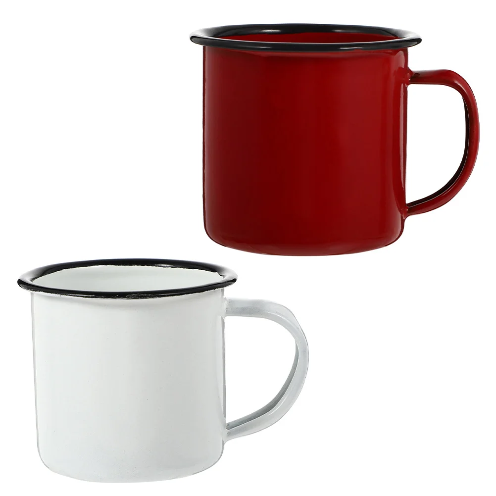 

2pcs Iron Cups Enamel Tea Cups Ceramic Coffee Mug Camping Cup Enamel Camping Mugs Drinking Tea Cups Metal Coffee Mug