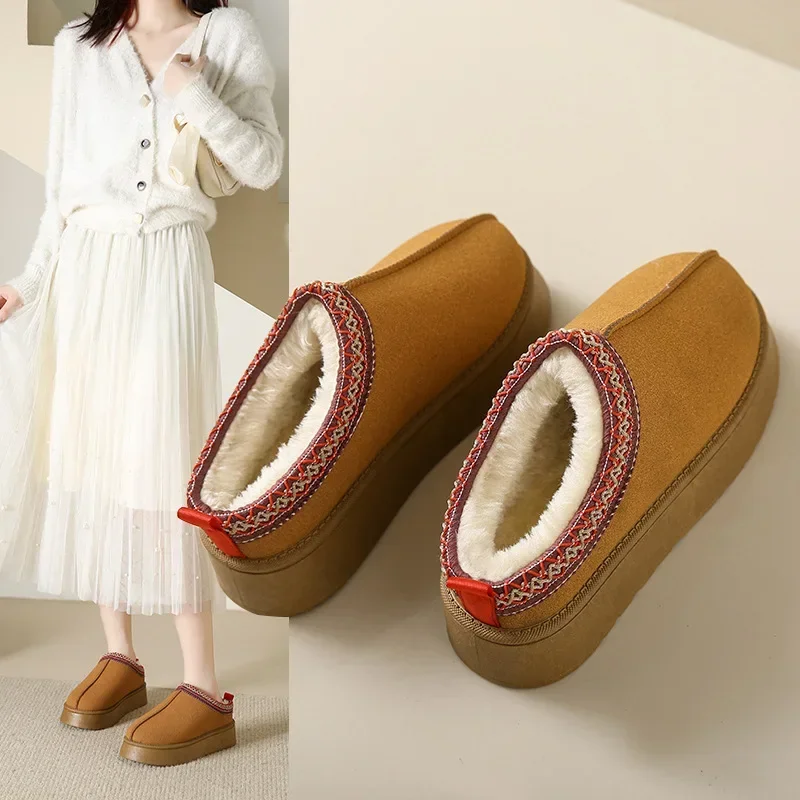 

Snow Boots Women's Winter New Style Plus Velvet Warm Thick-soled Non-heel Toe Woolen Semi-slippers Cotton Shoes