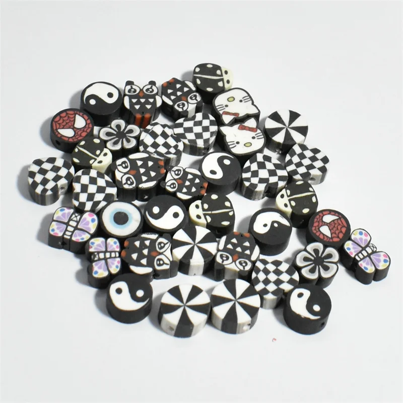 

45Styles30/50pcs10mm Polymer Clay Beads Heart Spacer Smiley Beads for Jewelry Making DIY Handmade Bracelet Necklace Accessories