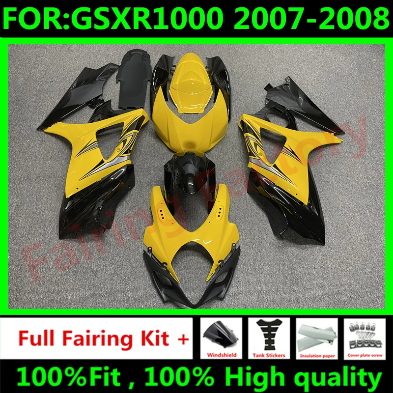 

NEW ABS Motorcycle Whole Fairing kit fit for GSXR1000 GSXR 1000 07 08 GSX-R1000 K7 2007 2008 full Fairings kits set black yellow