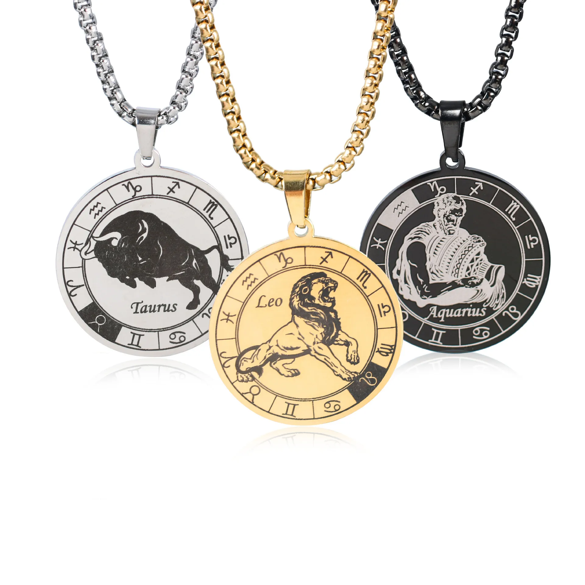 

12 Constellation Stainless Steel Necklace Pendant for Men Domineering Leo Gemini Sagittarius Libra Taurus Couple Jewelry Gift
