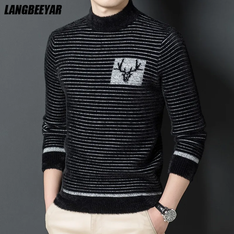 

Высококачественный имитация норки дизайнерский роскошный новый модный вязаный пуловер брендовый полосатый мужской свитер Повседневный д...