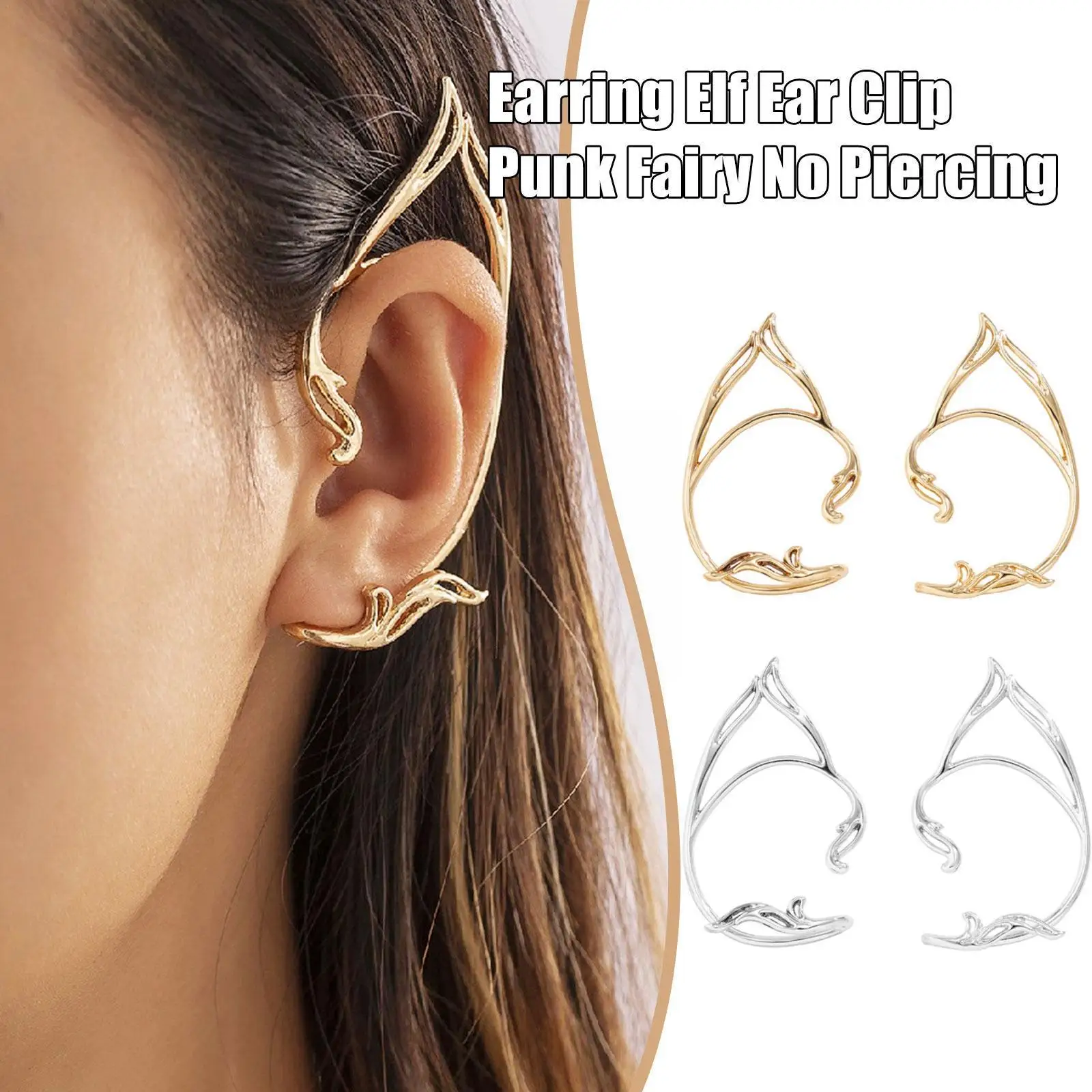 

Gold Silver Color Metal Elf Ear Ear Clips Without Piercing For Women Sparkling Zircon Ear Cuff Clip Earrings Wedding Jewelr Q5y7