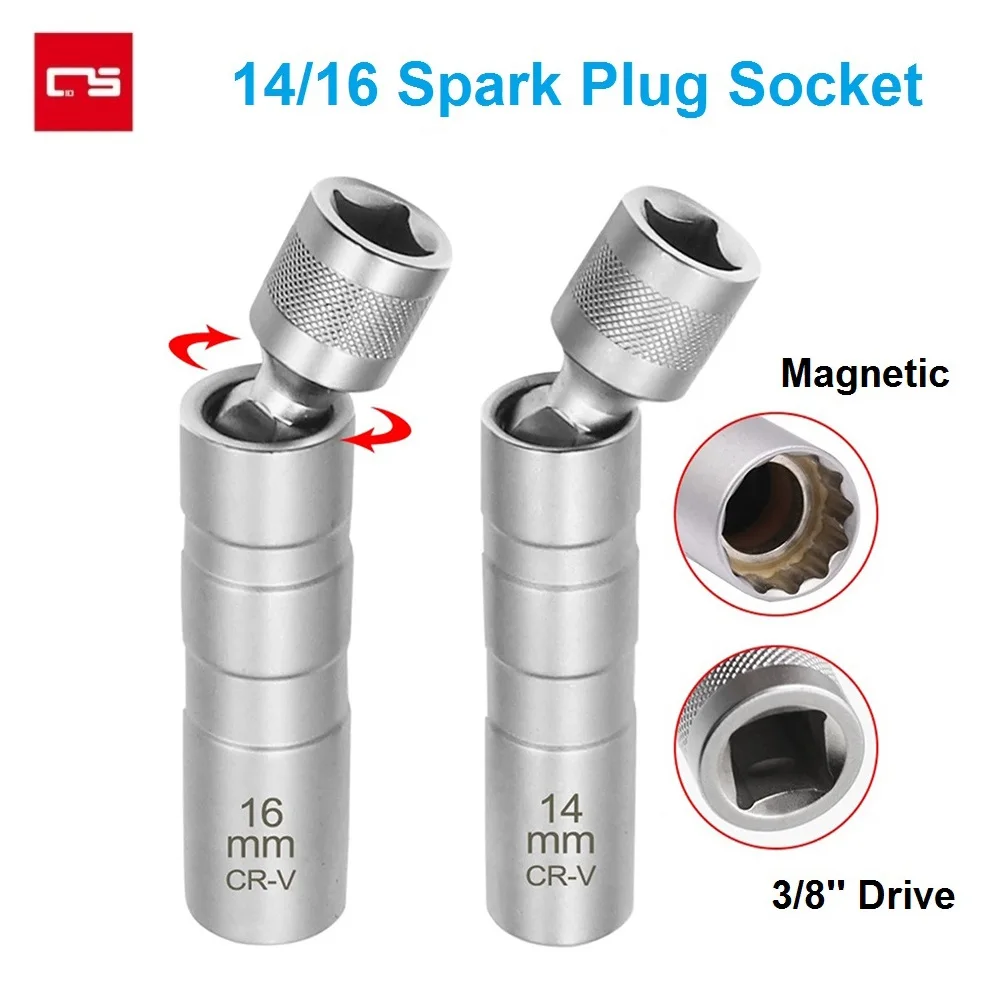 14/16mm Car Reparing Tool Spark Plug Socket Wrench Magnetic 12 Angle Spark Plug Removal Tool Thin Wall 3/8 Drive Sockets