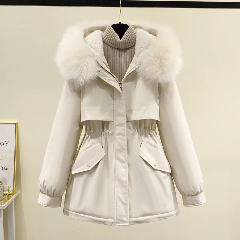 Winter Women Parkas 2022 New Jackets Fur Collar Fashion Snowsuit Long Sleeves Loose Coats Korean Pocket Female Clothing