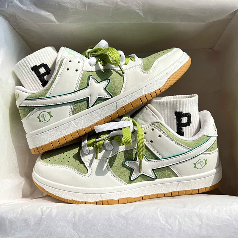 SHANPA Green Fashion Summer Women Sneakers Star Pattern Flat Vintage Casual Shoes Breathable Vulcanized Lace-Up Ladies Shoes New