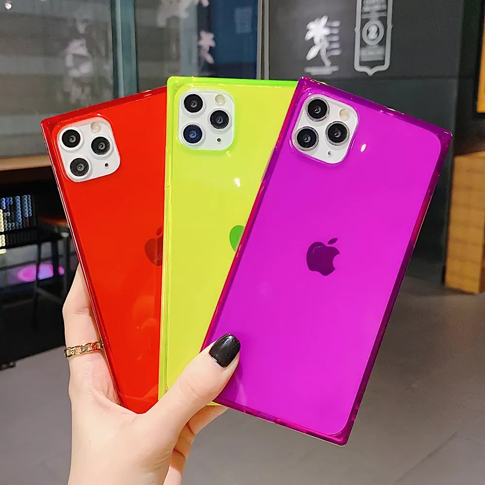 

For iPhone 11 12 Pro Max 13 Mini X XR XS Max 6 7 8 Plus SE 2020 Fashion Phone Case Candy Color Clear Square Design Soft TPU Case
