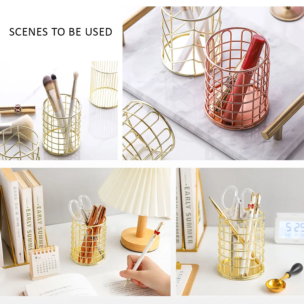 Скандинавская коробка для хранения кистей макияжа настольный золотой круглый