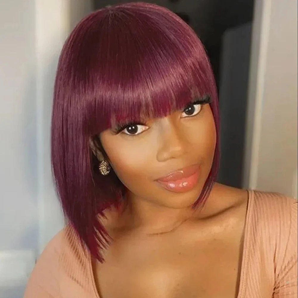 Короткие Парики Боб Для Чернокожих Женщин Красный 99J Бордовый Цвет Прямые Из