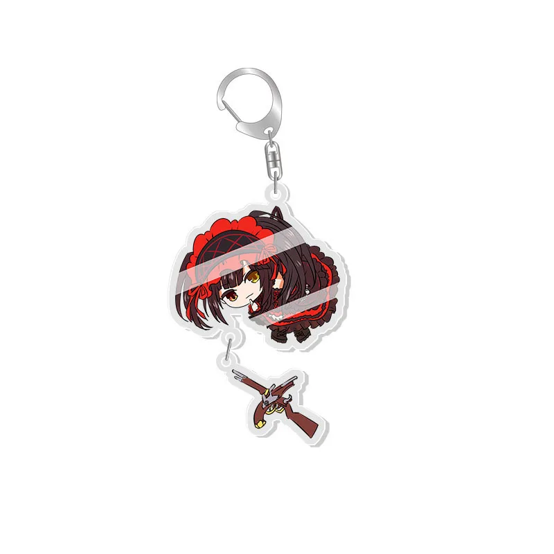 Аниме DATE A LIVE Подвесной брелок-ключ Transparent Acrylic Cartoon Q Версия Кольцо ключей Pipin Delila Jibril Figure Keyring Gift on.