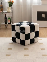 nordic checkerboard ottoman for living room sofa creative shoe changing stool home low seat cushion makeup stool for bedroom