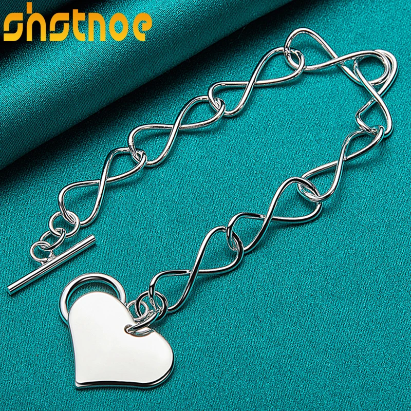 

925 Sterling Silver Love Heart Pendant Chain Bracelet For Women Party Engagement Wedding Valentines Gift Fashion Charm Jewelry