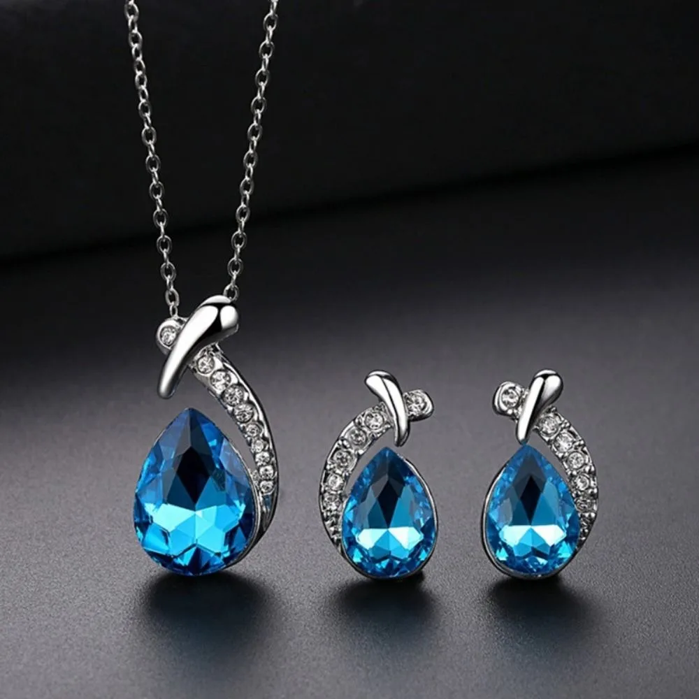 

Fashion Angel Tears Crystal Necklace Earring Set Zircon Moon Pendant Engagement Necklaces for Women Jewelry Set Anniversary Gift