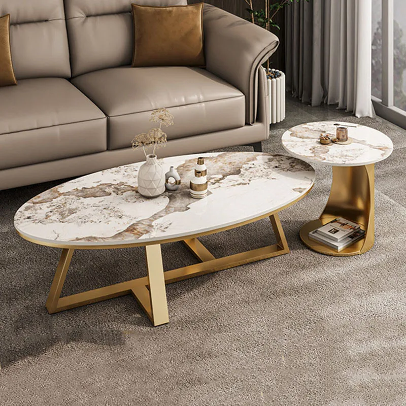 

Marble Center Coffee Table Living Room Luxury Set Sofa Metal Side Table Gold Floor Hospitality Mesa Auxiliar Furniture WSW35XP