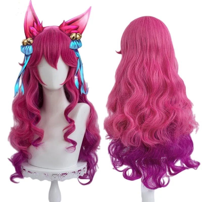 

Spirit Blossom Ahri Cosplay Wig LOL Cosplay 70cm Long Curly Wavy Heat Resistant Synthetic Hair Game Anime Wigs + Wig Cap