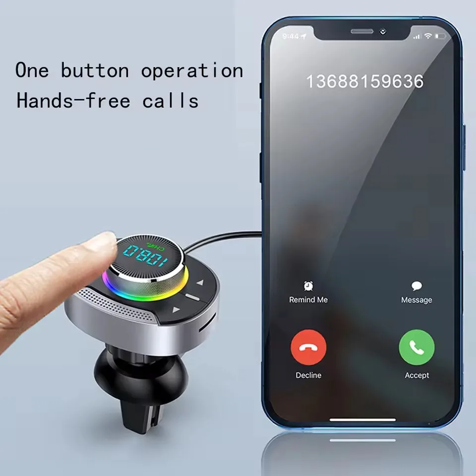 Фото Автомобильный FM-передатчик Bluetooth 5,3, разъем AUX 3,5 мм, комплект MP3-плеер с громкой связью, поддержка потоковой передачи музыки, автомобильный комплект №2