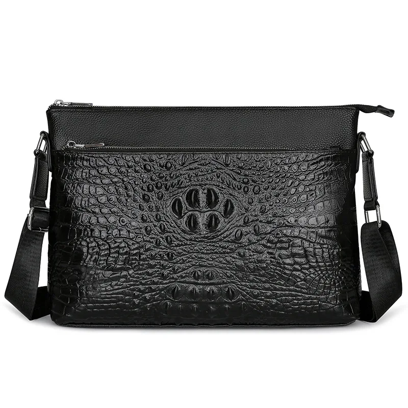 Men's Genuine Leather Shoulder Bag Crocodile Pattern Crossbody Bag Male Business Laptop Case Handbag Men