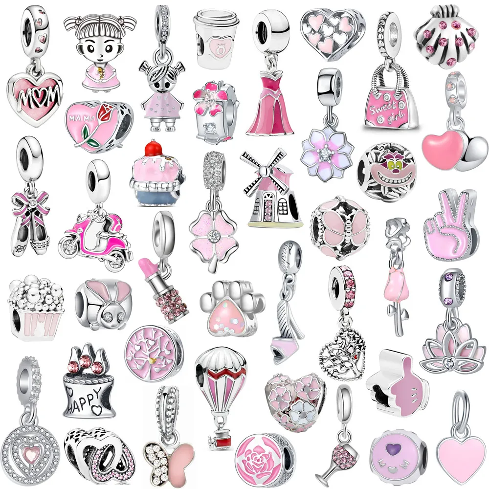 

1Pcs New Pink Lipstick Cake Heart Pendant Fits the Original Pandora Bracelet Necklace Accessory Women DIY Jewelry Making Gifts