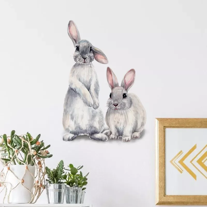 

Two Cute Rabbits Wall Sticker Children's Kids Room Home Decoration Removable Wallpaper Living Room Bedroom Mural Bunny Stickers