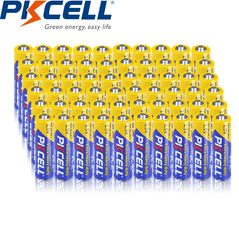 

60 PCS PKCELL 1.5V AA R6P Battery Extra Heavy Duty Battery AA Size Carbon-Zinc Primary Batteries for Digital Thermometer Camera