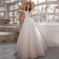 luxury wedding dress exquisite appliques o neck buttons sleeveless elegant princess mopping gown vestido de novia for women