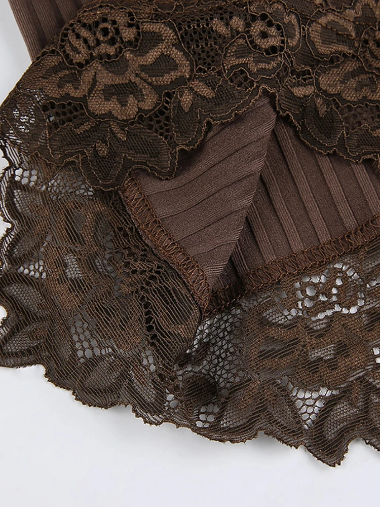 Женский топ в рубчик Goth darkmall летний с кружевной отделкой гранж-панк открытой