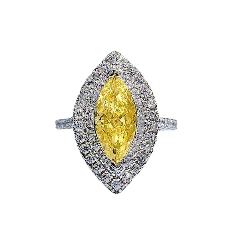 

SpringLady 925 Sterling Silver 6*13MM Crushed Ice Cut Marquise Citrine High Carbon Diamond Wedding Engagement Ring Fine Jewelry