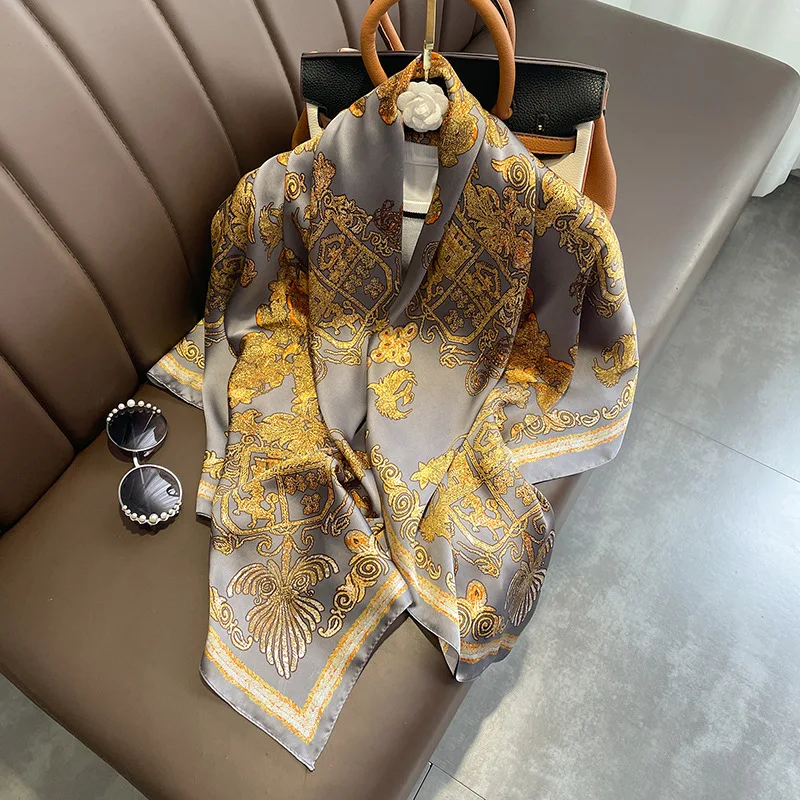 

110cm Fashion Silk Satin Hair Scarf Women Handkerchief Printed Female Square Head Bandana Neck muffler hijab wholesalel 2022