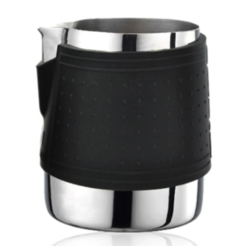 

12 Oz. Stainless Steel Milk Foaming Pot Steamer Pot With Eagle Nozzle Heat Resistant Silicone Grip Pad Machine Latte