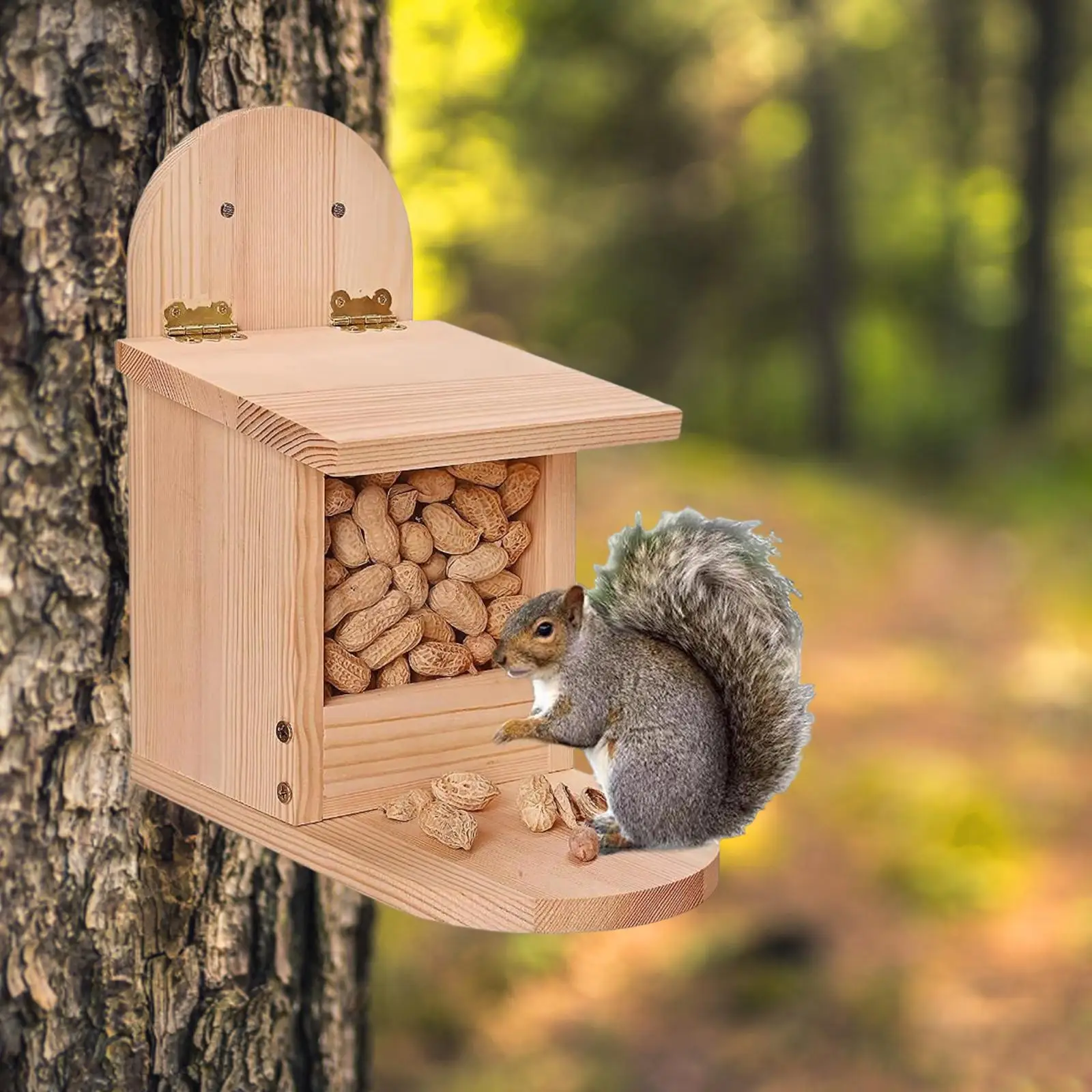 

Wooden Chipmunk Squirrel Feeder Box with Feeding Platform Handcrafted Wood Animal Feeder House for Patio Backyard Funny Gifts