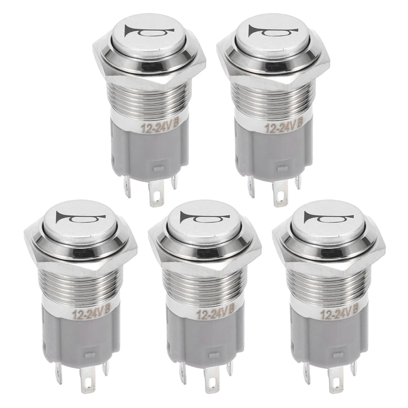 

5X 12V 16Mm Car LED Light Momentary Horn Button Metal Switch Push Button Blue