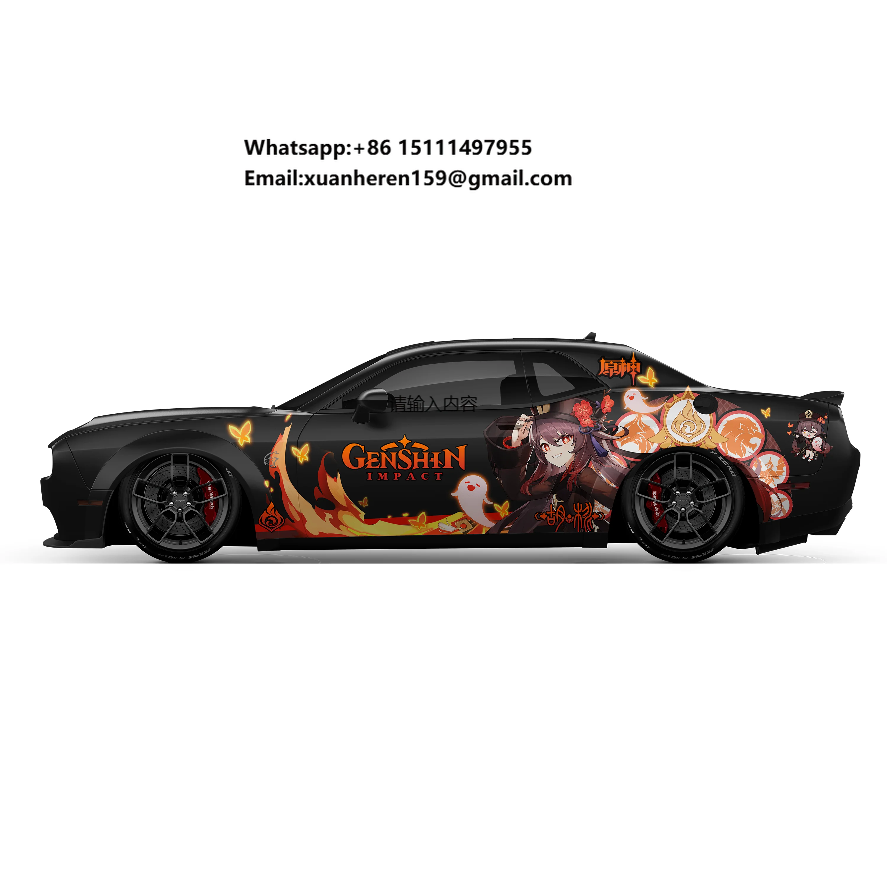 Фото Оптовая продажа: Виниловая наклейка Genshin Impact Itasha 08 с аниме-девушкой для боковины автомобиля, полноцветная графика, JDM-стиль, подходит для любых автомобилей №1