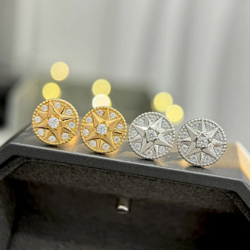 Серьги-звезды из стерлингового серебра 925 пробы с полным бриллиантом и компасом