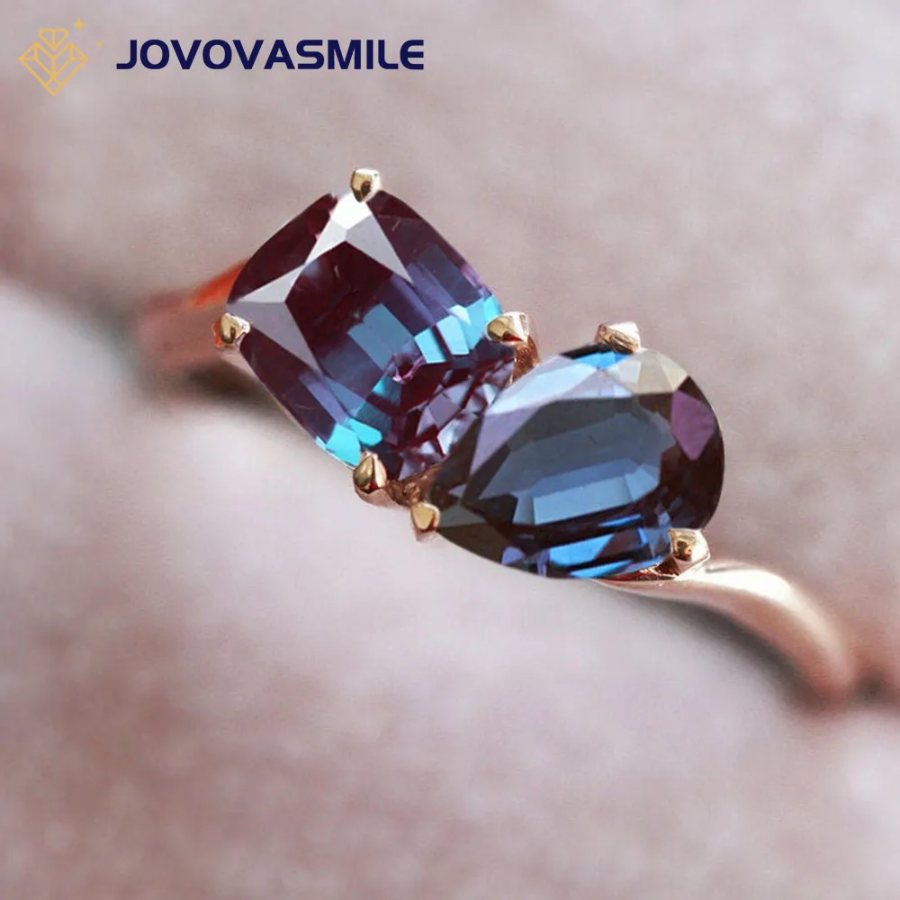 

JOVOVASMILE Lab Alexandrites Ring 5X7mm Cushion Cut 7x5mm 0.8CT Pear Shape Gemstone Double Cluster Bridal Wedding Jewelry