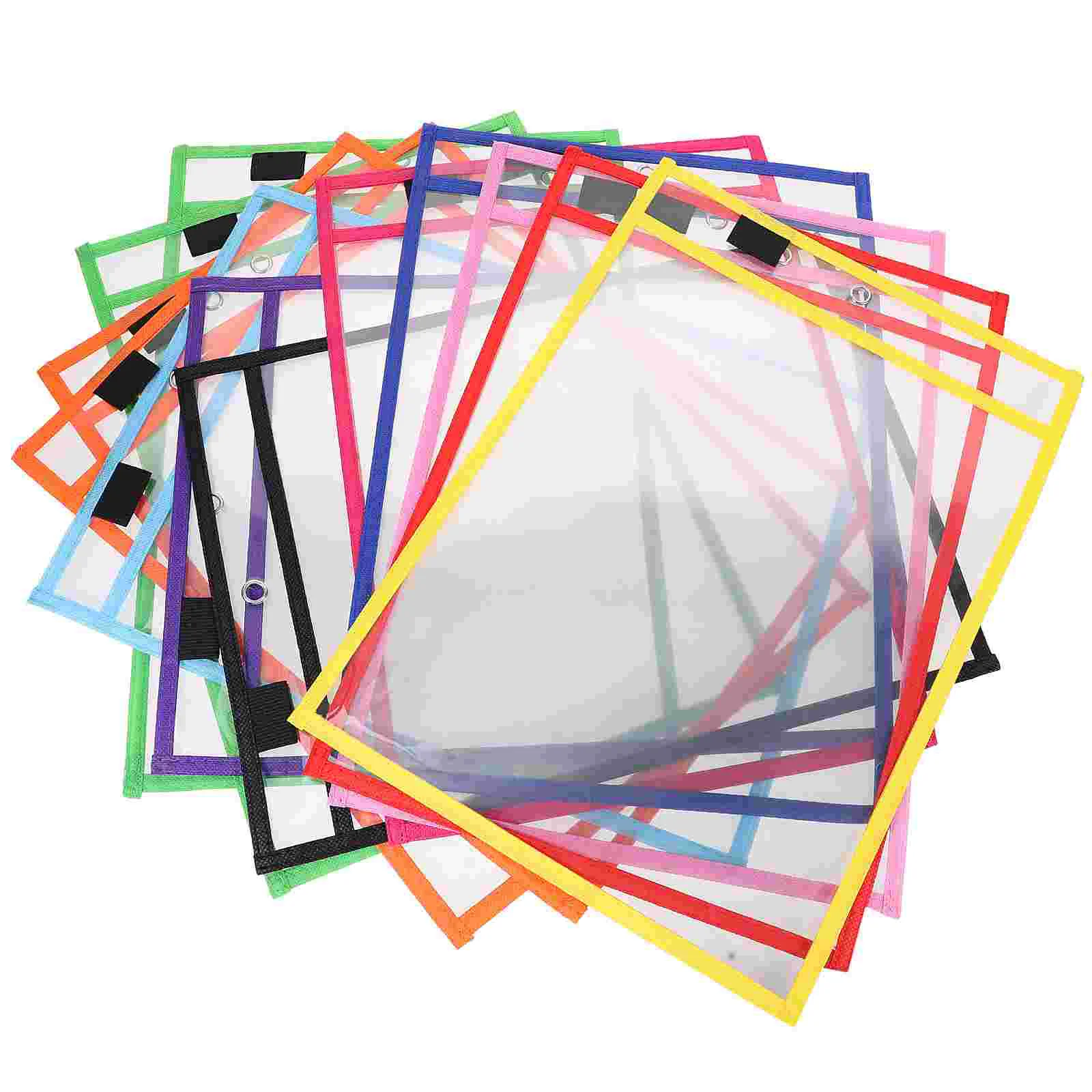 

Dry Erase Pockets Reusable Sleeves with Marker Pen Holder Pocket Sleeves 12pcs for School Office Plastic covers write and