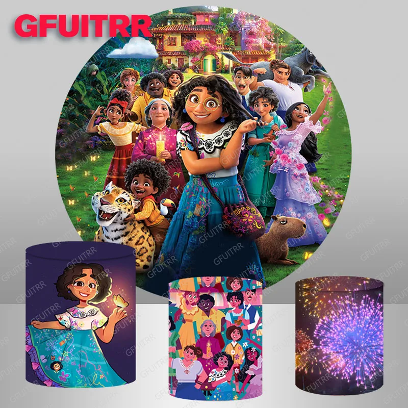 

Disney Encanto Round Photography Backdrop Princess Birthday Magic House Photo Background Fireworks Circle Photo Booth Props