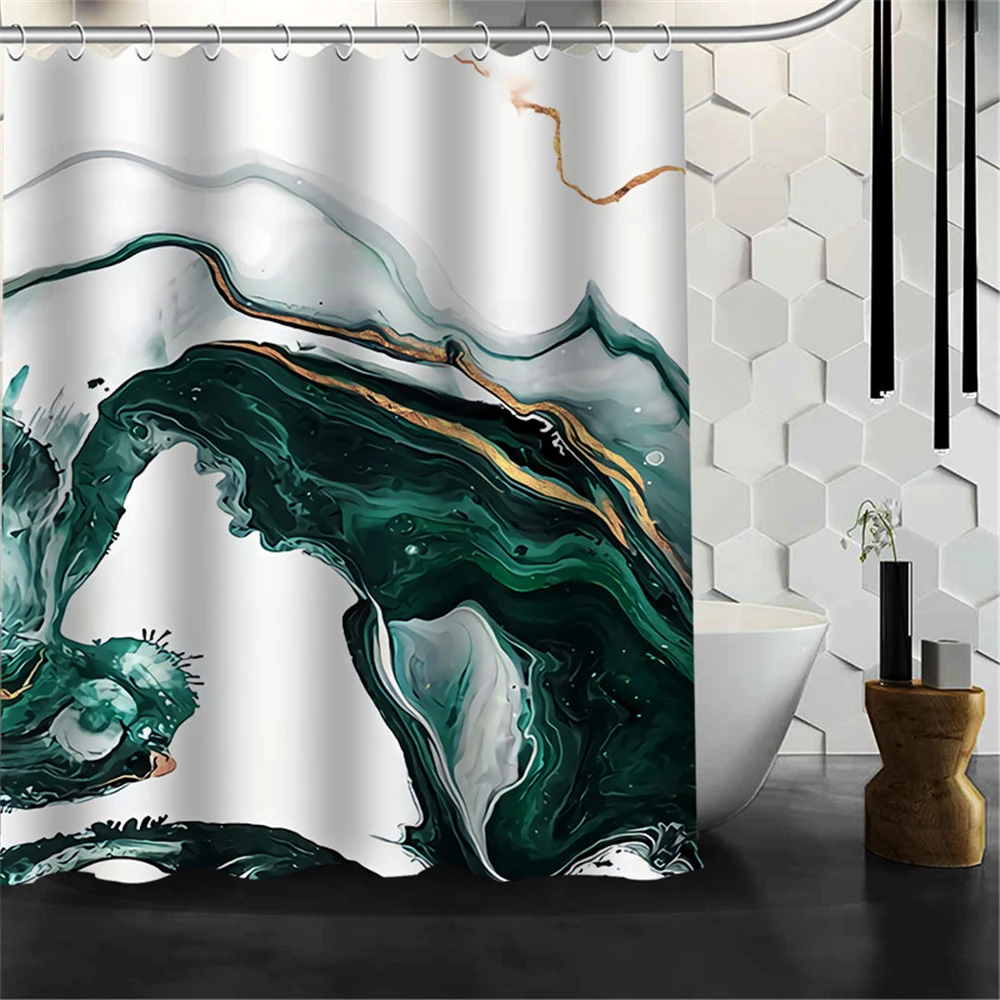 

Custom Artistic Green Line Shower Curtains Hooks Bathroom Waterproof Bath Room Home Decor Decoration 3D Print 211201-13