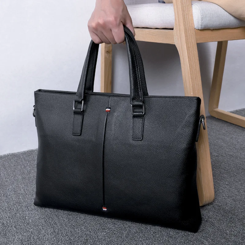 Genuine Leather Men Zipper Briefcase Bag Business Laptop Bag Luxury Handbag For Document Male Office Shoulder Messenger Bag