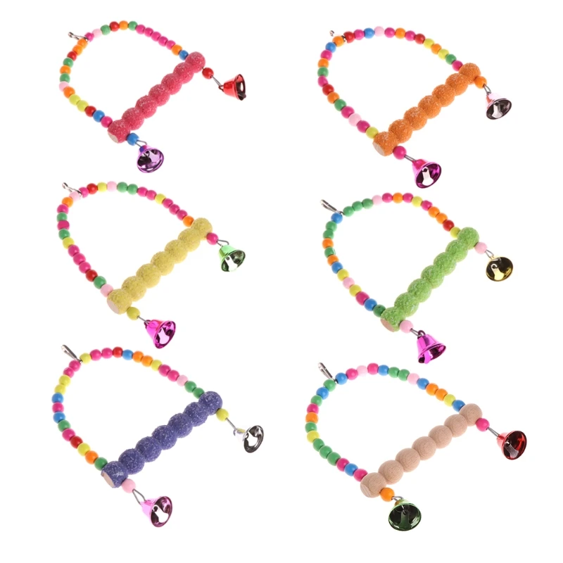 

Pets Birds Swing Wooden Stands Parrot Wooden Beads Bells Cage Toy Accessories