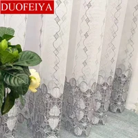pastoral gray embroidery diamond stripetulle curtains for living room white lace loving heart bottom sheer bedroom window drapes