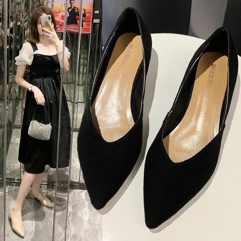 

All-Match Flats Woman Pointed Toe Espadrilles Ladies Shoes Office Slip on Solid Moccasins Pearl Metal Low Heels Loafers