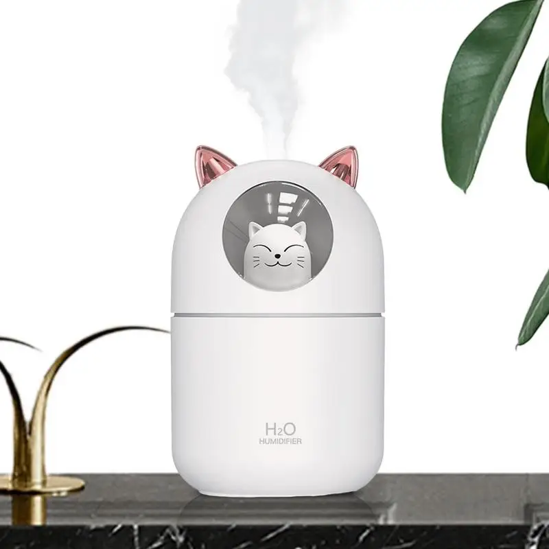 

Portable Humidifier 300ML Cat Shape Air Aroma Diffuser Quiet Compact Humidifiers With Night Light For Rooms Offices Nurseries &