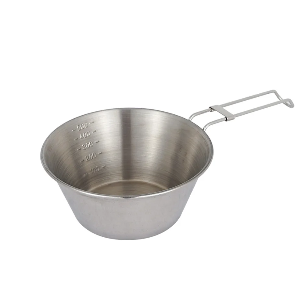 

2022 New Outdoor Picnic Hiking Barbecue Stainless Steel Folding Bowl With Foldable Handle Folding Cup Mountaineering Cookware